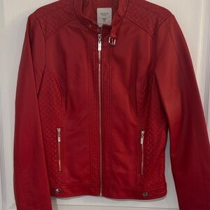 GUESS Women's Vibrant Red Faux Leather Jacket